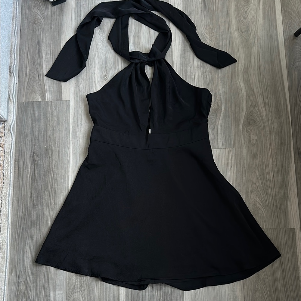 Banana Republic Black Halter Satin Mini Dress